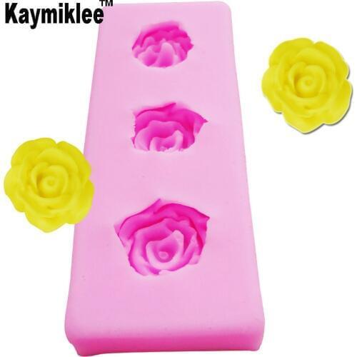 Kaymiklee M121 Mini 3D Silicone 3 Roses Chocolate Mould Cake Decoration Candy Soap Mold Baking Tool Fondant Chocolate Decorating