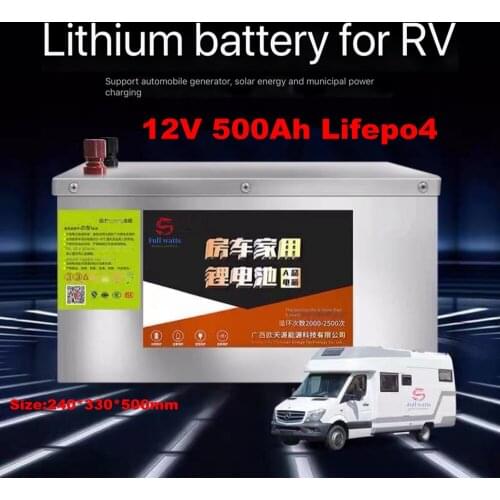 Stainless steel shell 12V 500ah Lifepo4 Battery for AGV golf cart EV Solar Storage backup power boat inverter + 20A Charger