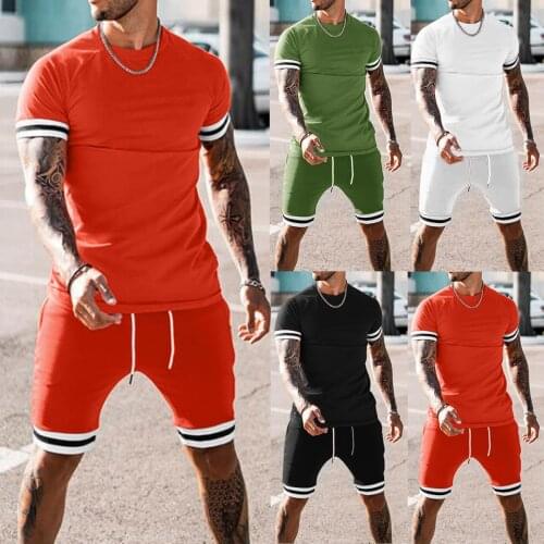 New Men’s Summer 2-piece Beach Patchwork Short Sleeve Shirts & Shorts Pants Sets Holiday Seaside Casual Fashion Top Shorts Set