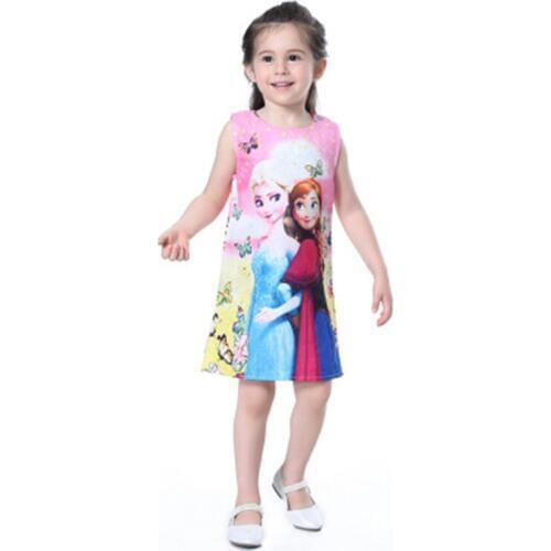 Girls Summer Dress Sleeveless Cartoon Princess Dresses Toddler Girl Clothes Kids Children Clothing Vestido Infantil Robe Fille