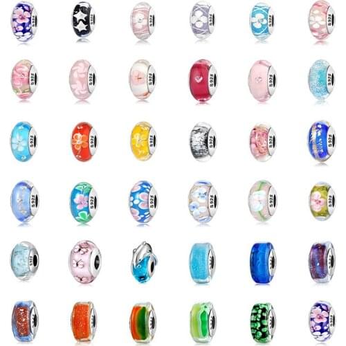 MEETSOFT Romantic 925 Sterling Silver Flower Colorful Beads of DIY handmade Making Fine Jewelry Bracelect components Accessory