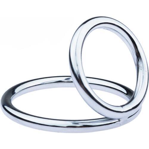 Metal Double Ring Penis Bondage Cbt BDSM Stainless Steel Cock Rings Sex Toys For Men Erotic Adult Scrotum Stretcher Delay Ring