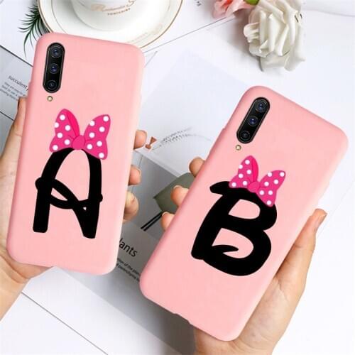 Cute Bow Letter A B Couple Case for Samsung galaxy A31 A41 A51 A71 A10 A50 A30 A30S A70 Soft TPU Matte Silicone Phone Cover