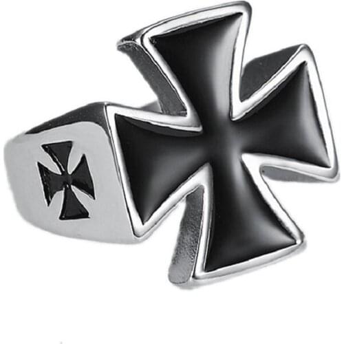 POTCET Mens Ring Stainless Steel German Black Iron Cross Titanium Steel Adjustable Retro Hip Hop Jewelry