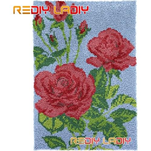 Latch Hook Rug Kits Two Roses Plush Wall Tapestry DIY Carpet Rug Chunky Yarn Arts Cushion Crocheting Floor Mat Hobby & Crafts