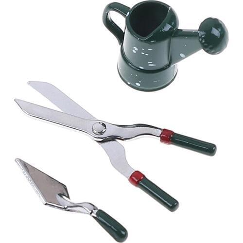 Watering Can Scissors Shovel Set Mini Metal Simulation Pruning Tool Toys for Doll House Decoration Dollhouse Accessories