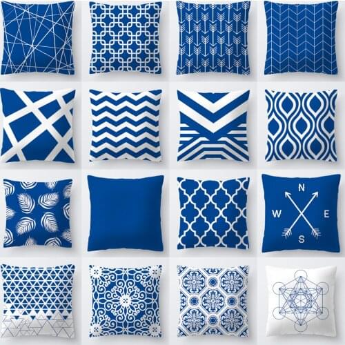 Nordic Geometric Navy Blue Cushion Covers Polyester Modern Deep Blue Pillows Case Livingroom Decorative Sofa Throw Pillows Cover