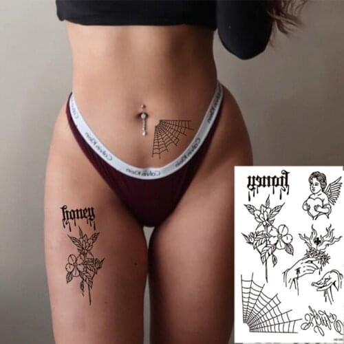 Spider Web Waterproof Temporary Tattoo Sticker Cupid Body Art Tatoo Sleeve Women Glitter Tattoos Men Tatuajes Temporales Hb588x