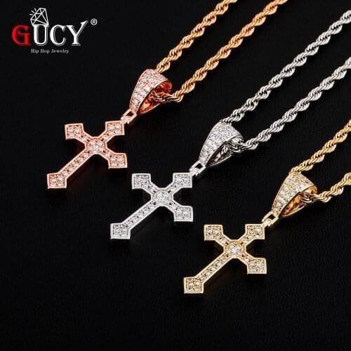 GUCY Fashion Cross Pendant With Gold Silver Color Necklace Cubic Zircon Mens Women Pendant Hip Hop Jewelry For Gift