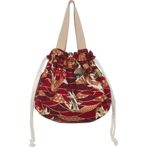 Printing Portable Lunch Bag Japan Style Darwstring Lunch Box Bag Canvas Women Small Tote Kids Schol Lunch Bags Food Storage