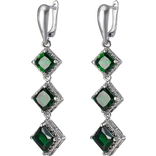 Luxury Female Crystal Zircon Stone Earrings Fashion Blue Green CZ Stone Earrings Vintage Double Stud Earrings For Women Wedding