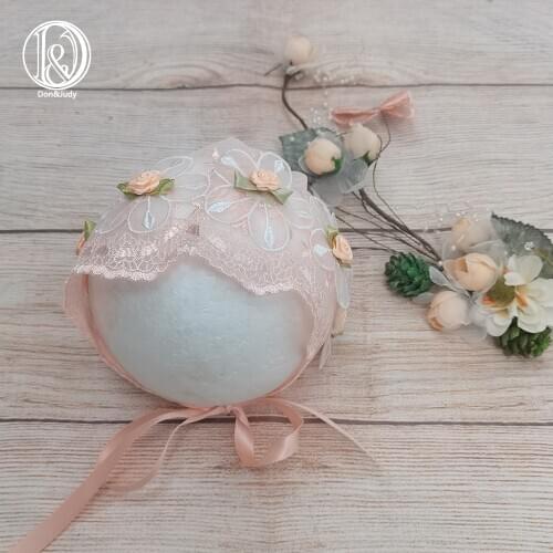 Don&Judy Newborn Photography Prop Hat Beanie Prop Shoot Lace Floral Beanie Girls Prop Infant Cap Bonnet Photo Studio Accessories