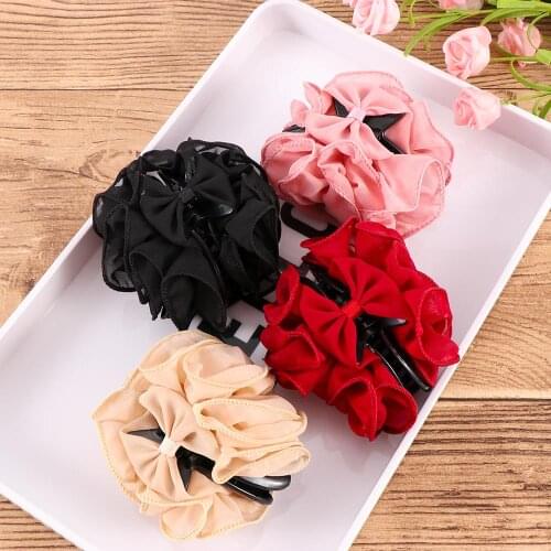 New Korean Hair Clips Women Chiffon Rose Flower Bow Jaw Clip Barrette Hair Claw Hair Accessories Gift