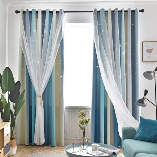 Gradient Blackout Curtains For Living Room Bedroom Starry Sky Curtains Children Home Decoration Window Tulle Blue Curtain Stars
