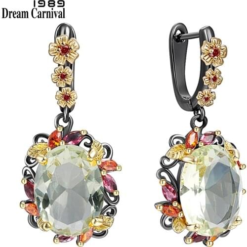 DreamCarnival1989 Fabulous Statement Earrings for Women Stunning Olivine Zircon Party Must Have Hot Sell Flower Jewelry WE4036GR
