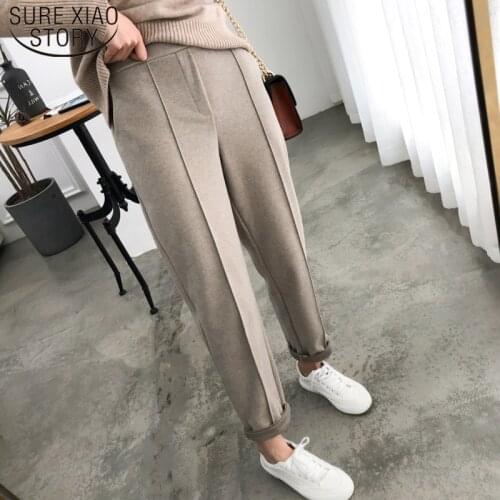 2021 Spring Winter OL Style Thicken Women Pencil Pants Wool Female Work Suit Pant Loose Female Trousers Capris Plus Size 6648 50