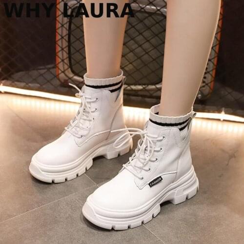 Winter womens ankle boots black leather 2021 fashion versatile fall motorcycle non-slip waterproof womens platform soled Roman