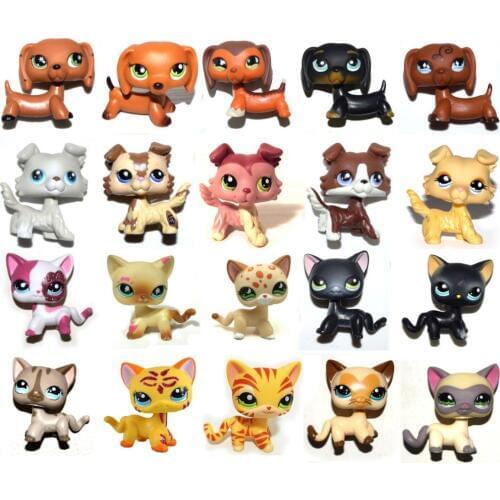 Pet Shop Pink Yellow Brown Sparkle White Black Short Hair Cat Collie Great Dane Dachshund Dog Collection Loose Figure Child Toy