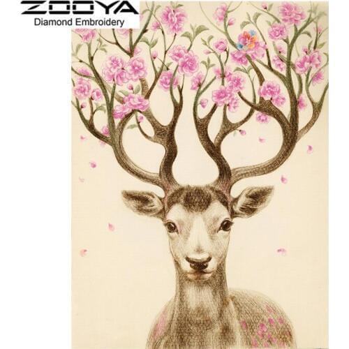 ZOOYA 5D DIY Diamond Painting Animal Deer Diamond Painting Cross Stitch Beautiful Deer Animal Needlework Home Decorative BJ1195