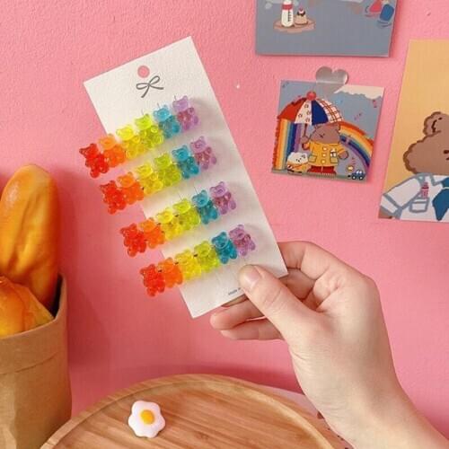 1Pc Bears Jelly Candy Mix Color Animal Hair Clips For Women Girls Barrette Hairpin Duckbill Alligator Clip Hair Styling Tool