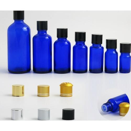 10 x 5ml 10ml 15ml 20ml 30ml 50ml 100ml Essential Oil Blue Glass Bottle with Anodized Aluminum Cap For Liquid Reagent Pipette