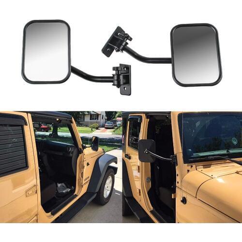 2 PCS Rear View Mirror Rectangular Mirrors Car Door Off Side Fit for Jeep Wrangler TJ JK JKU Textured Mirror