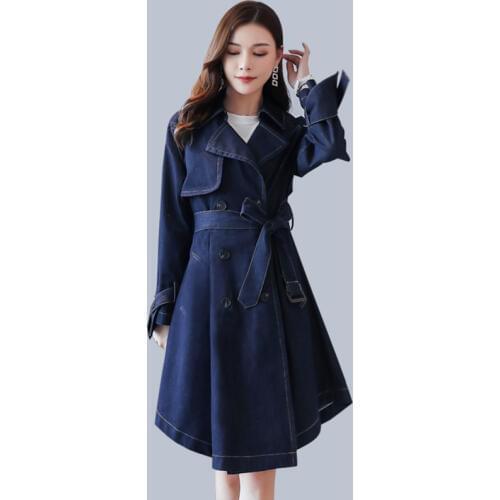 2019 spring new Casual Medium and long section Trench Coats fashion Cotton Long sleeve Double Breasted Coats womens