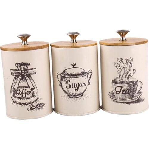 3pcs/set Retro Home Tea Time Kitchen Coffee Tea Sugar Container Jars Tin Metal Jar for Tea Coffee Sugar