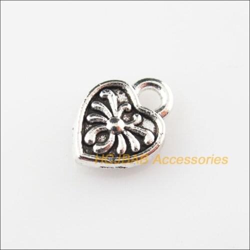 45Pcs Tibetan Silver Color Flower Heart Charms Pendants 8x11mm