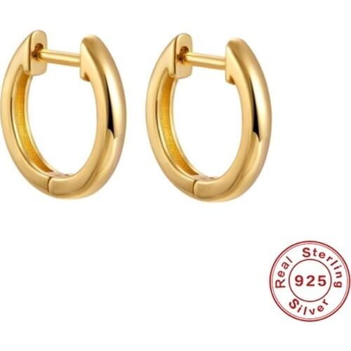 GS Genuine 100% 925 Sterling Silver Simple Glossy Korean Short Hoop Earrings for Women Men Party Accessories Jewelry Gift