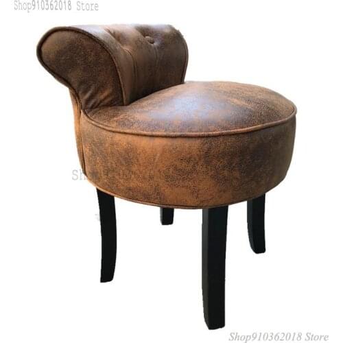 American Dressing Stool Backrest Dressing Table Stool Makeup Chair Manicure Stool Retro Leather European Solid Wood Shoe Changin