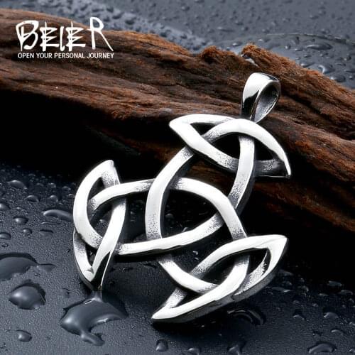 Beier 316L Stainless Steel Viking Pendant Necklace Norse Jewelry Knot Rune Men Pendant LLBP8-213P