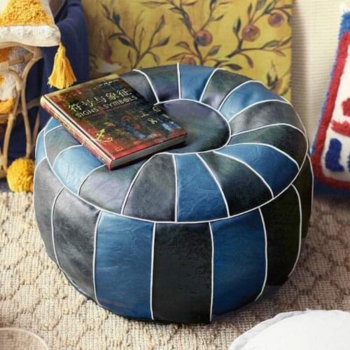 PU Artificial Leather Moroccan Round Seat Cover Unfilled Embroidered Pouf Cushion Living Room Decor Futon Footstool Covers