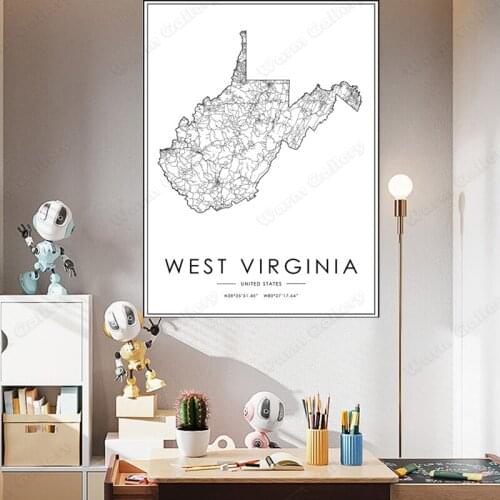 Black and White City Map The West Virginia City Map Poster HD Print Wall Art Canvas Nordic Landscape Painting For Home Decor