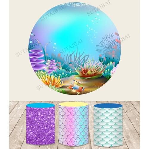 Underwater Backdrop Mermaid Birthday Party Decoration Round Circle Cylinder Column Covers Fabric Photocall Photoshoot