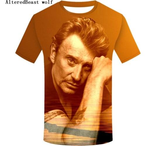 Funny Johnny Hallyday 3d T Shirt Custom Short Sleeve Mens T-shirt 2019 Hot Party O-neck Cotton Plus Size Rock Star Men T-shirt