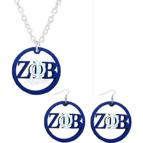 Greek ZPB Zeta Phi Beta Natural Wooden Jewelry set