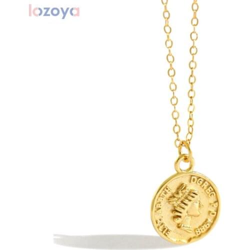 LOZOYA 925 Sterling Silver Coins Fine Jewelry Circle Pendant Necklace Long Chain Fashion Rock Punk Party Luxury Gift