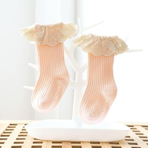Knee High Cute Cotton Color Baby Socks Anti Slip Lace Ruffle Lolita Newborn Baby Socks Leg Warmers Calcetas Baby Clothes BW50YW