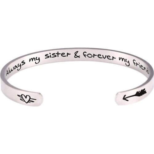 Fashion Always My Sister & Forever My Friend Word Bracelet Stainless Steel C Shape Engraved Letter Magnetic Bracelet for Friend