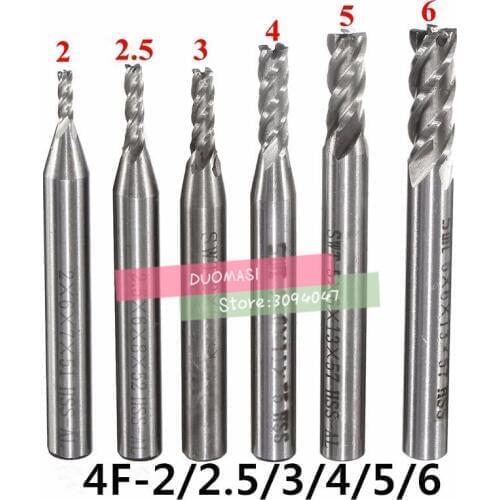 6pcs/set 4 Flutes 2-6MM End Mill Diameter 2.0/2.5/3.0/4.0/5.0/6.0 Router Bit Set Straight Shank Milling Cutter CNC Tools
