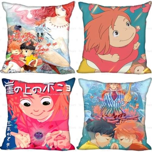 Ponyo On The Cliff By The Sea Pillowcase Bedroom Home Decorative Pillow Cover Square Zipper Pillow Cases Satin Soft Fabric 0409