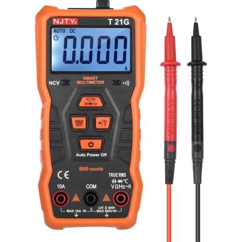 NJTY T21G Digital Multimeter 6000 Counts True RMS Mini Handheld Meter 2-inch LCD Multi Meter Voltmeter Magnetic Adsorption