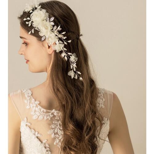 Charming Farbric Floral Bridal Hair Comb Vine Silver Color Wedding Crown Pearls Women Prom Hair Jewelry Ornament