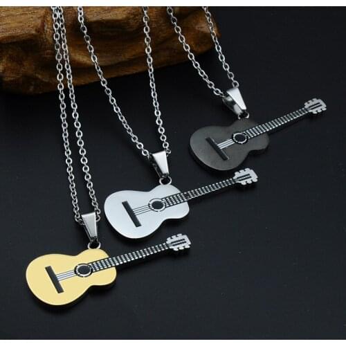 Hip-hop Rock Guitar Pendant Necklaces Stainless Steel Chain Necklaces Women Men Fashion Musical Jewelry