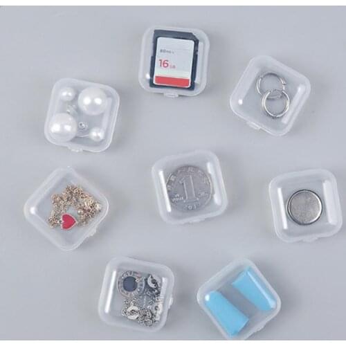 10Pcs Mini Plastic Transparent Storage Box Portable Square Small Jewelry Box Pill Box Parts Tool Box Memory Card Earplug Case