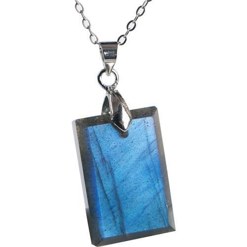 Genuine Natural Labradorite Blue Light Gems Rectangle Shape Powerful Stone Women Necklace Pendant 22x15x6mm