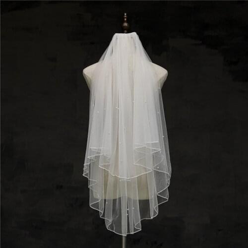 Popodion 2 Layer Bridal Veil with Seaming Pearl Short Veil Finger Length Wedding Accessories Bridal Veils Wedding ROM80266