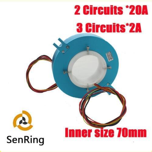 Industrial slip ring 2wires 20A+3 circuits 2A with hole size 70mm, thickness 30mm of pancake slip ring