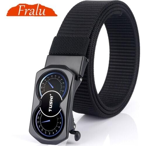FRALU new mens belt personalized design car instrument buckle automatic buckle business casual belt nylon belt male 3.5cm